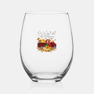 Poodle Pumpkin Vintage Truck Thanksgiving Funny Ha Stemless Wine Glass