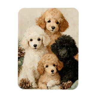 Poodle Puppies Vintage Christmas Magnet