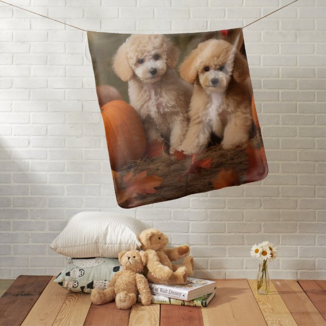 Poodle Puppy Autumn Delight Pumpkin Baby Blanket (In Situ)