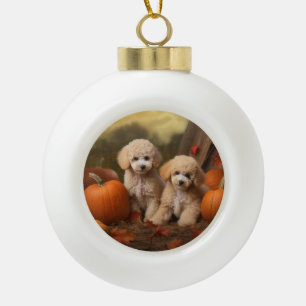 Poodle Puppy Autumn Delight Pumpkin Ceramic Ball Christmas Ornament