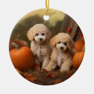 Poodle Puppy Autumn Delight Pumpkin Ceramic Ornament