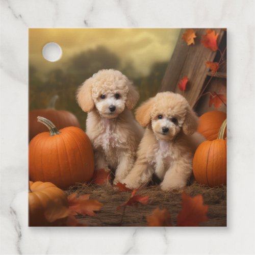 Poodle Puppy Autumn Delight Pumpkin Favor Tags