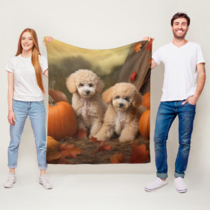 Poodle Puppy Autumn Delight Pumpkin Fleece Blanket