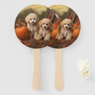 Poodle Puppy Autumn Delight Pumpkin Hand Fan