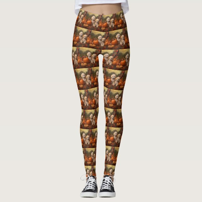 Poodle Puppy Autumn Delight Pumpkin Leggings (Front)