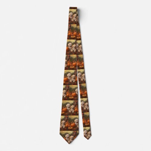 Poodle Puppy Autumn Delight Pumpkin Neck Tie