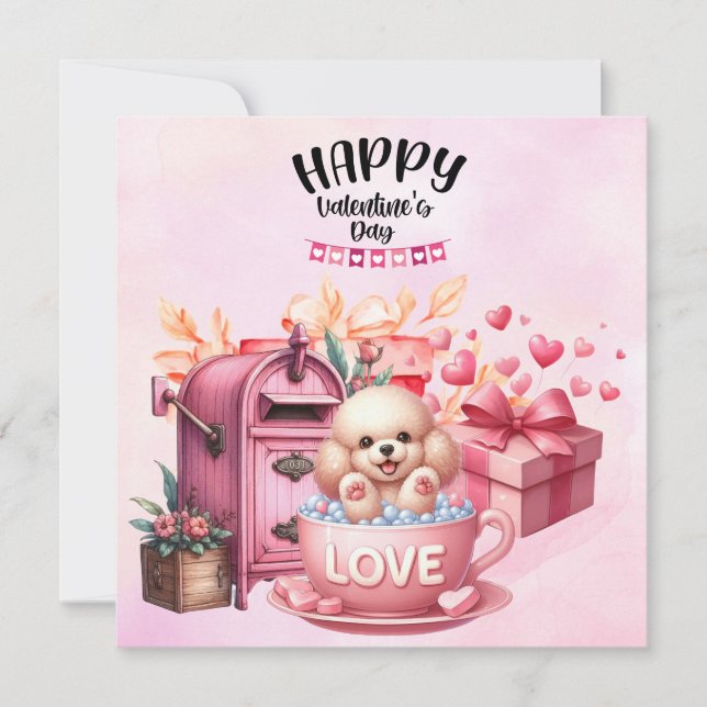 Poodle Puppy Dog for Valentine's Day Holiday Card (Front)