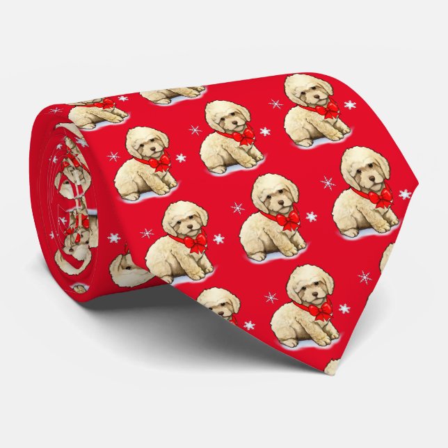 Poodle Puppy Dressed in a Christmas Bow Neck Tie (Rolled)