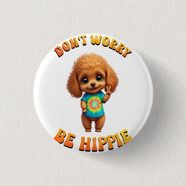 Poodle Puppy Hippie Happy Dog  Button (Front)