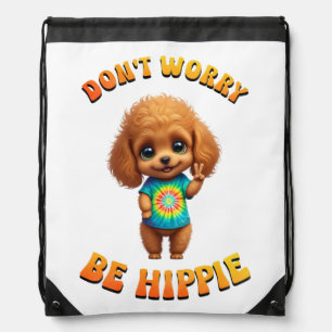 Poodle Puppy Hippie Happy Dog Drawstring Bag