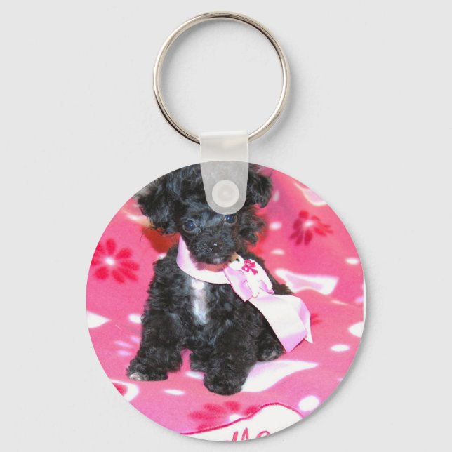Poodle puppy in Pink Keychain (Front)