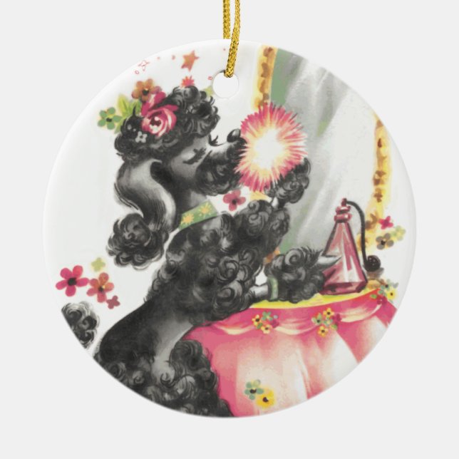 poodle puppy with makeup table ceramic ornament (Front)