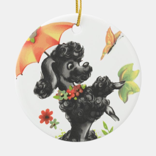 poodle puppy with umbrella ceramic ornament (Front)
