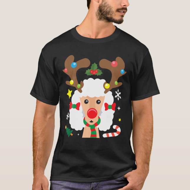Poodle Reindeer Funny Cute Dog Mom Dad Christmas G T-Shirt (Front)