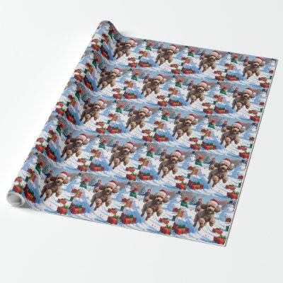 Poodle Running in Snow with Christmas Hat Wrapping Paper