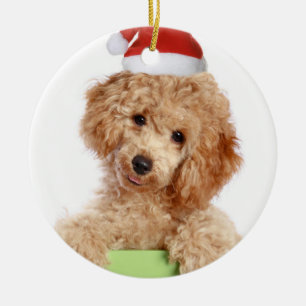 Poodle Santa Ceramic Ornament