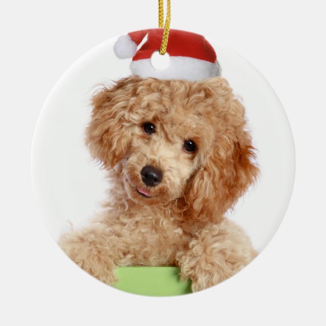 Poodle Santa Ceramic Ornament (Front)