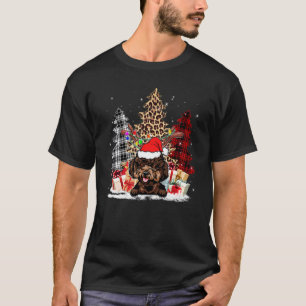 Poodle Santa Hat Light Buffalo Plaid Leopard Xmas T-Shirt