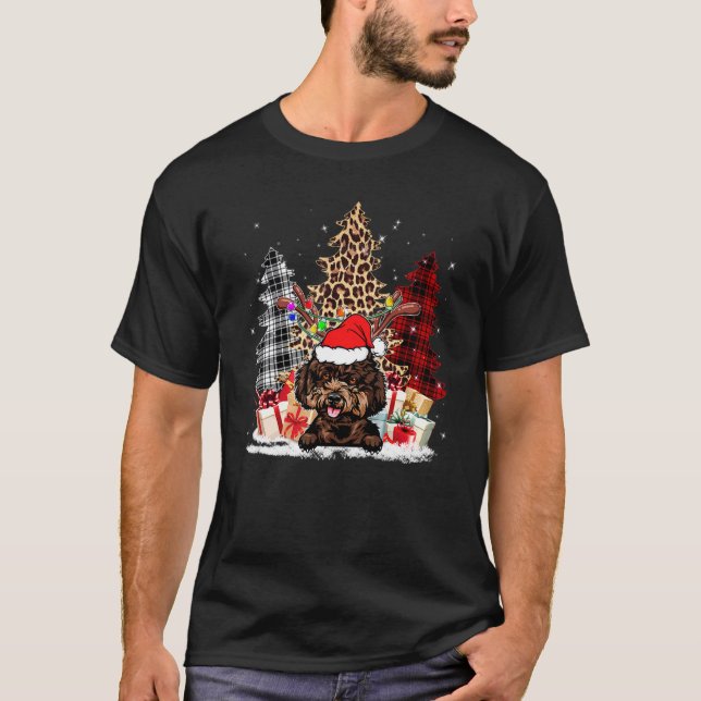 Poodle Santa Hat Light Buffalo Plaid Leopard Xmas  T-Shirt (Front)