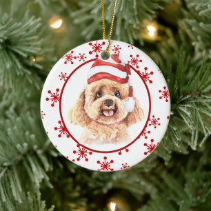 Poodle Santa Hat Red Snowflake Ceramic Ornament