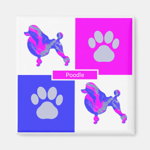 Poodle Silhouette Dog & Paw Pink and Blue Square Magnet