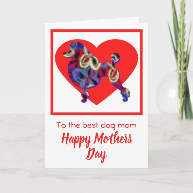 Poodle Silhouette Dog Red Heart Mother’s Day Card (Front)