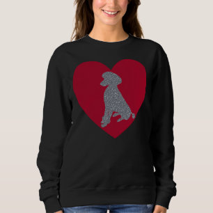 Poodle Sitting Silver Glitter Red Heart Sweatshirt