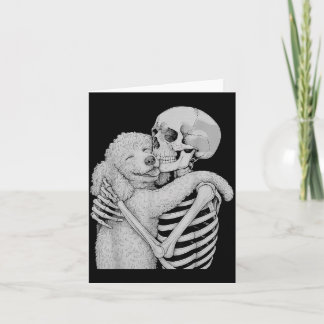 Poodle Skeleton Hug Halloween Dog Lover Card