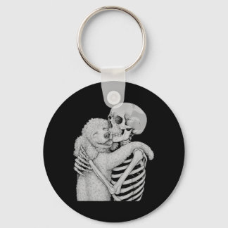 Poodle Skeleton Hug Halloween Dog Lover Keychain