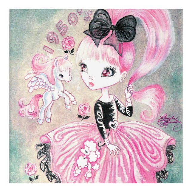 Poodle Skirt 1950s Girl Acrylic Print (Front)