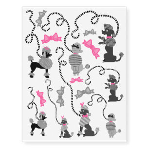 Poodle Skirt and Bows Retro Pink Gray 50s Temporary Tattoos