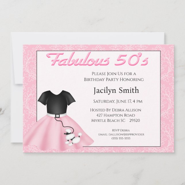 Poodle Skirt Birthday Party Invitations (Front)