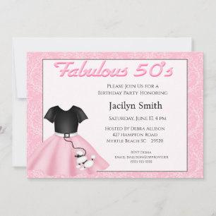 Poodle Skirt Birthday Party Invitations