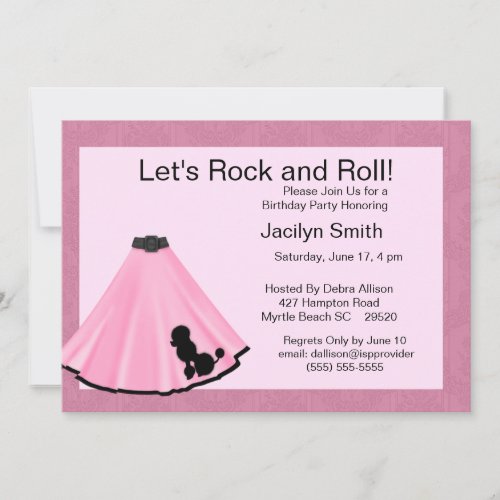 Poodle Skirt Birthday Party Invitations
