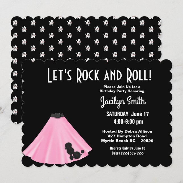 Poodle Skirt Birthday Party Invitations (Front/Back)
