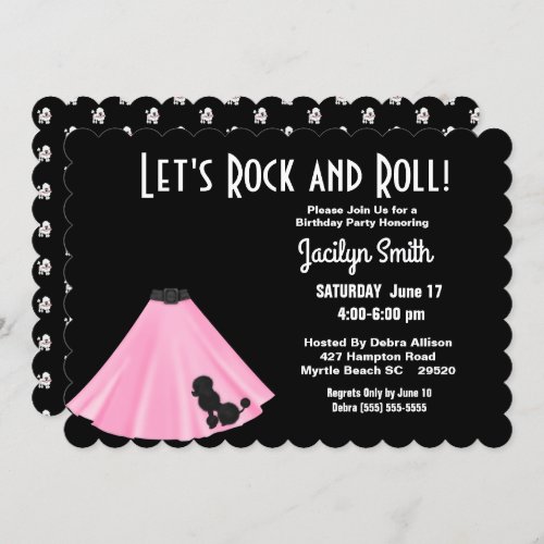 Poodle Skirt Birthday Party Invitations