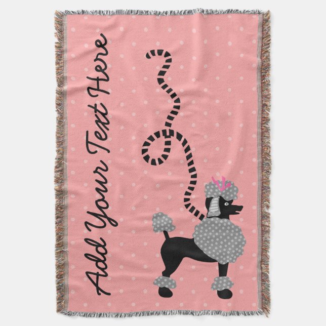 Poodle Skirt Dog Retro Pink 50s Modern Dots Custom Throw Blanket (Front Vertical)
