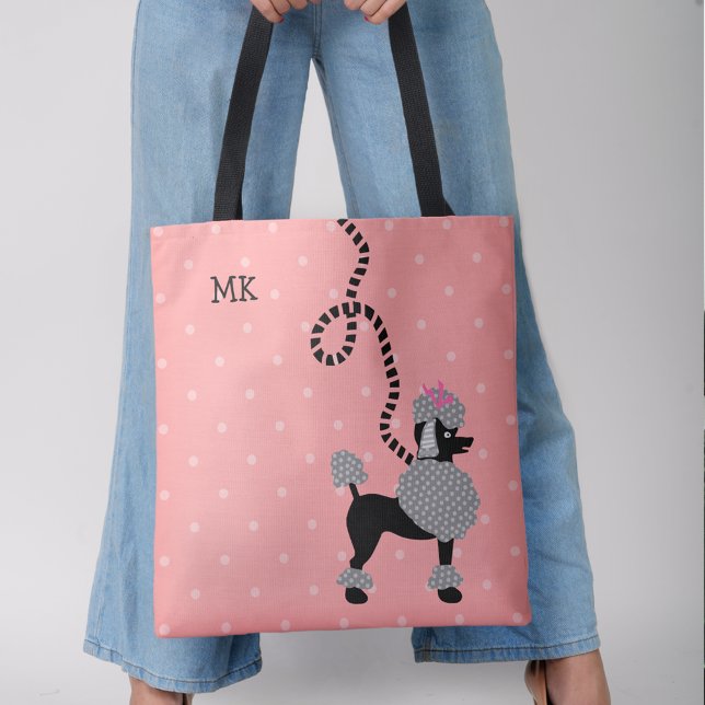 Poodle Skirt Dog Retro Pink 50s Modern Monogram Tote Bag (Creator Uploaded)