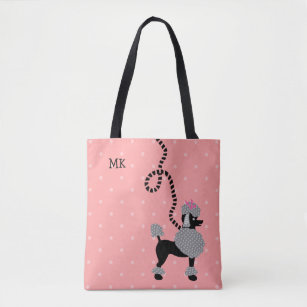 Poodle Bags Zazzle Poodle Skirt Dog Retro Pink 50s Modern Monogram Tote Bag