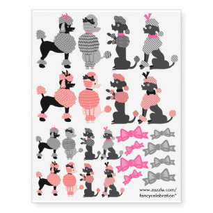 Poodle Skirt Dogs and Bows Retro Pink Gray 50s 2 Temporary Tattoos