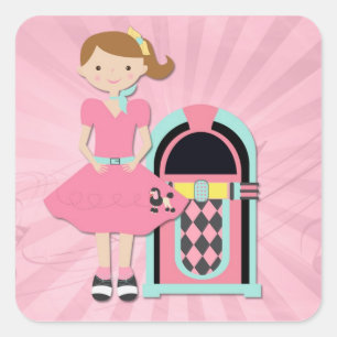 Poodle Skirt Girl, Jukebox Square Sticker