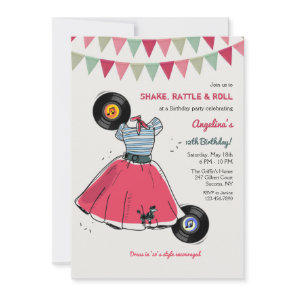 Poodle Skirt Hop Party Invitation
