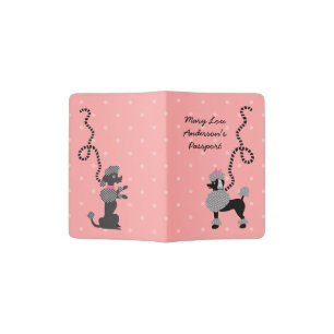 Poodle Skirt Retro 1950s Pink Black Dogs   Custom Passport Holder