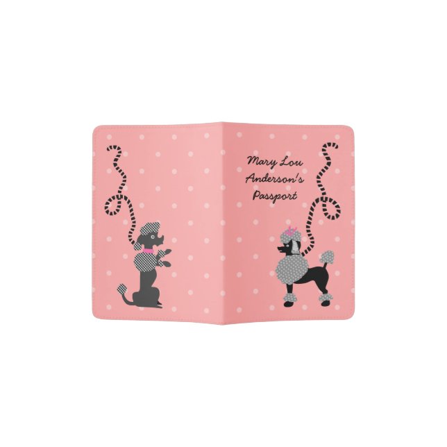Poodle Skirt Retro 1950s Pink Black Dogs | Custom Passport Holder (Opened)