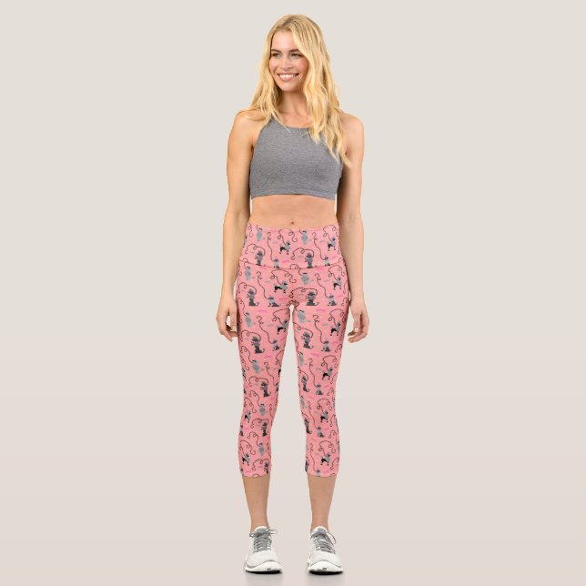 Poodle Skirt Retro 50s Mod Pink Black Cute Capri Leggings (Front)