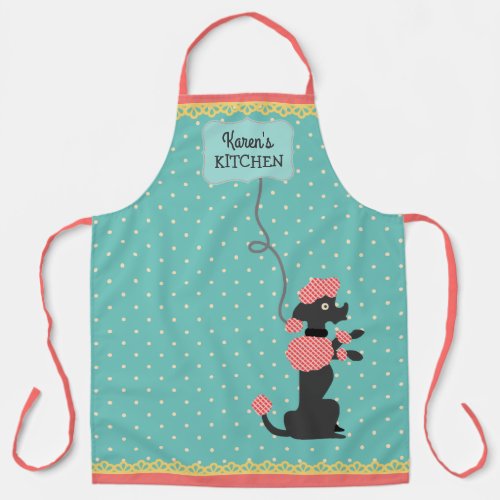 Poodle Skirt Retro Dog Custom Kitchen Name Teal Apron