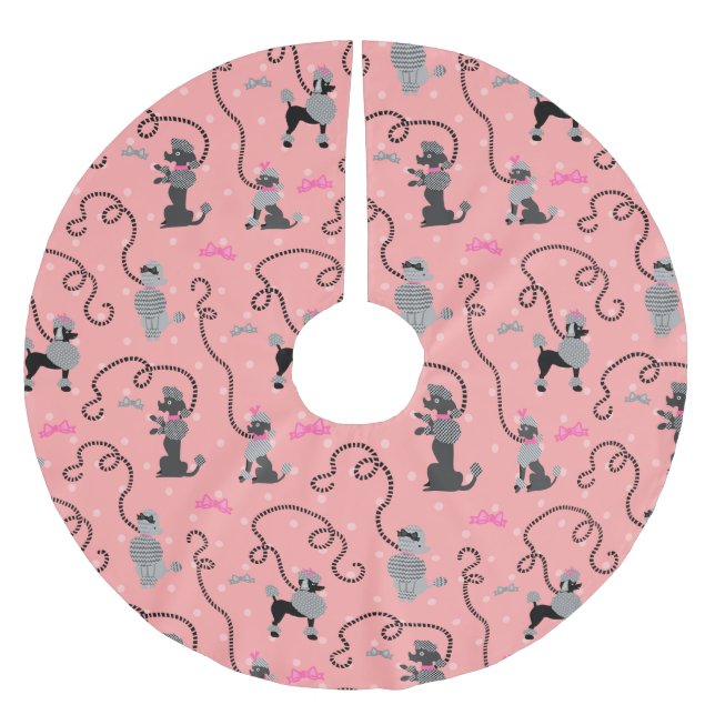 Poodle Skirt Retro Pink and Black 50s Pattern Brushed Polyester Tree Skirt (Front)