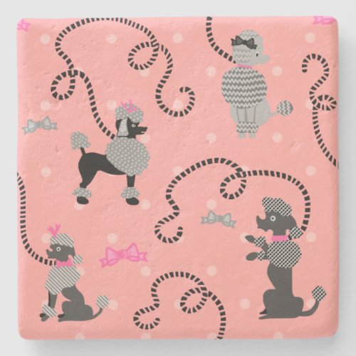 Poodle Skirt Retro Pink and Black 50s Pattern Stone Coaster