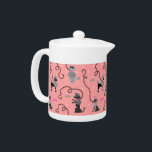Poodle Skirt Retro Pink and Black 50s Pattern Teapot<br><div class="desc">This cute French poodle teapot design is derived from the classic poodle skirts of the 1950s. The pretty black poodle dog has gray pompons of fur with polka dots and a black stencil-style leash. It all rests on a vintage pink background with a light pink polka-dotted effect. This modern, mid-century,...</div>