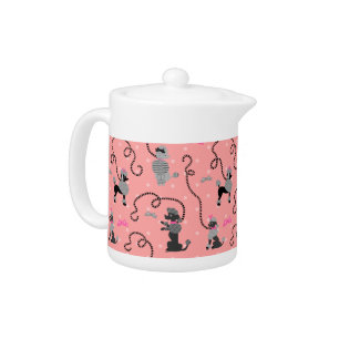 Poodle Skirt Retro Pink and Black 50s Pattern Teapot